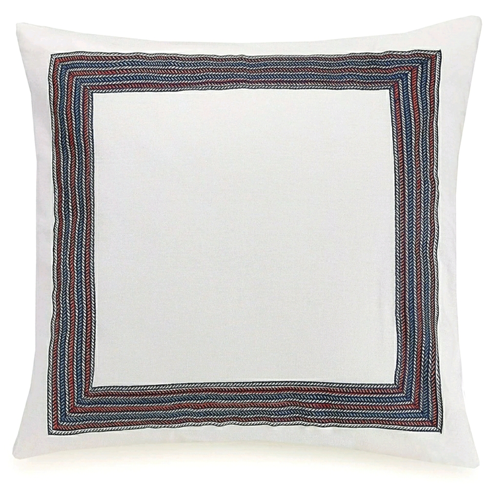 Jessica Simpson Euro Sham Linen Blend White with Blue Red Border Frame NWT